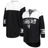 Women's Las Vegas Raiders G-III 4Her by Carl Banks Black/White Double Team 3/4-Sleeve Lace-Up T-Shirt