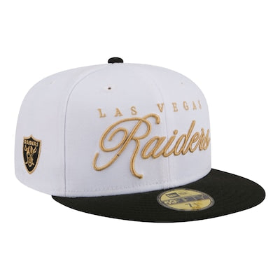 Men's Las Vegas Raiders New Era White/Black Scripted 59FIFTY Fitted Hat