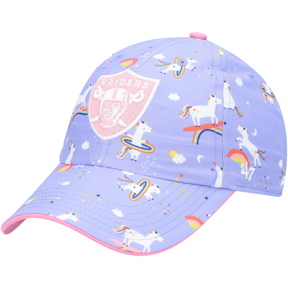 Girls Preschool Las Vegas Raiders '47 Purple Unicorn Clean Up Adjustable Hat
