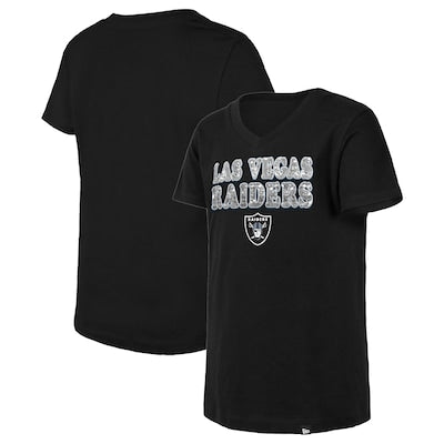 Girls Youth Las Vegas Raiders New Era Black Reverse Sequin V-Neck T-Shirt