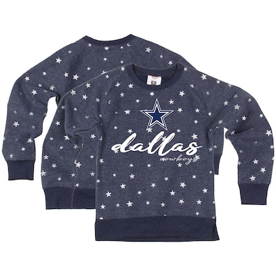 Girls Youth Dallas Cowboys  Wes & Willy Navy Shimmer Star Reverse Fleece Pullover Sweatshirt