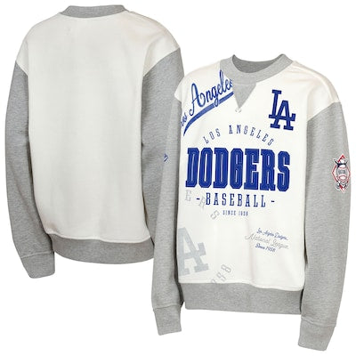 Youth Los Angeles Dodgers  Outerstuff Cream/Gray Big League Power Hit Fleece Sweatshirt