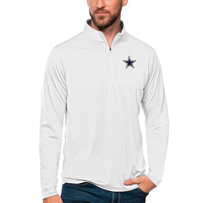 Men's Dallas Cowboys Antigua White Tribute Quarter-Zip Lightweight Pullover Top