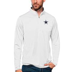 Men's Dallas Cowboys Antigua White Tribute Quarter-Zip Lightweight Pullover Top