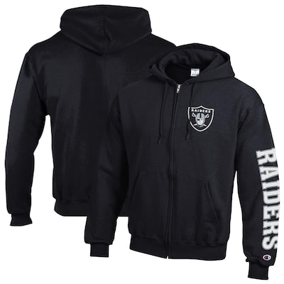 Men's Las Vegas Raiders  Champion Black Powerblend Fleece Full-Zip Hoodie