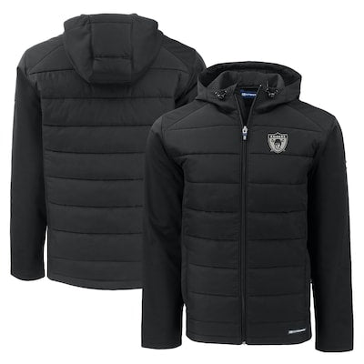 Men's Las Vegas Raiders Cutter & Buck Black Throwback Evoke Hybrid Eco Softshell Recycled Full-Zip Hoodie Jacket