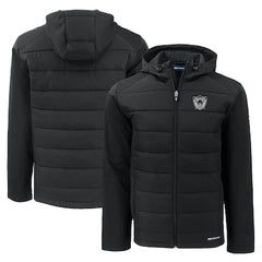 Men's Las Vegas Raiders Cutter & Buck Black Throwback Evoke Hybrid Eco Softshell Recycled Full-Zip Hoodie Jacket
