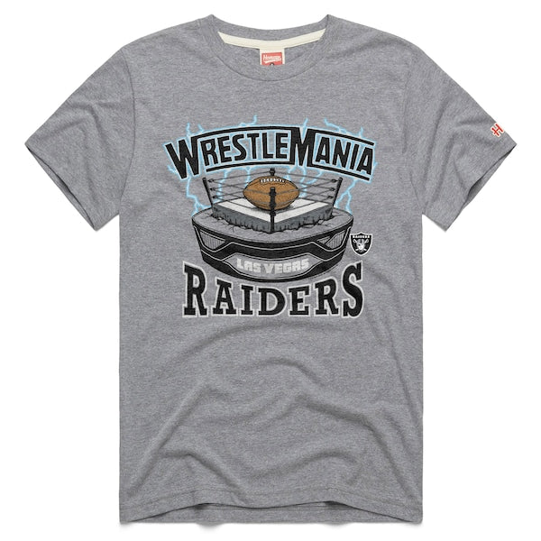 Men's WrestleMania x Las Vegas Raiders Homage Gray Tri-Blend T-Shirt