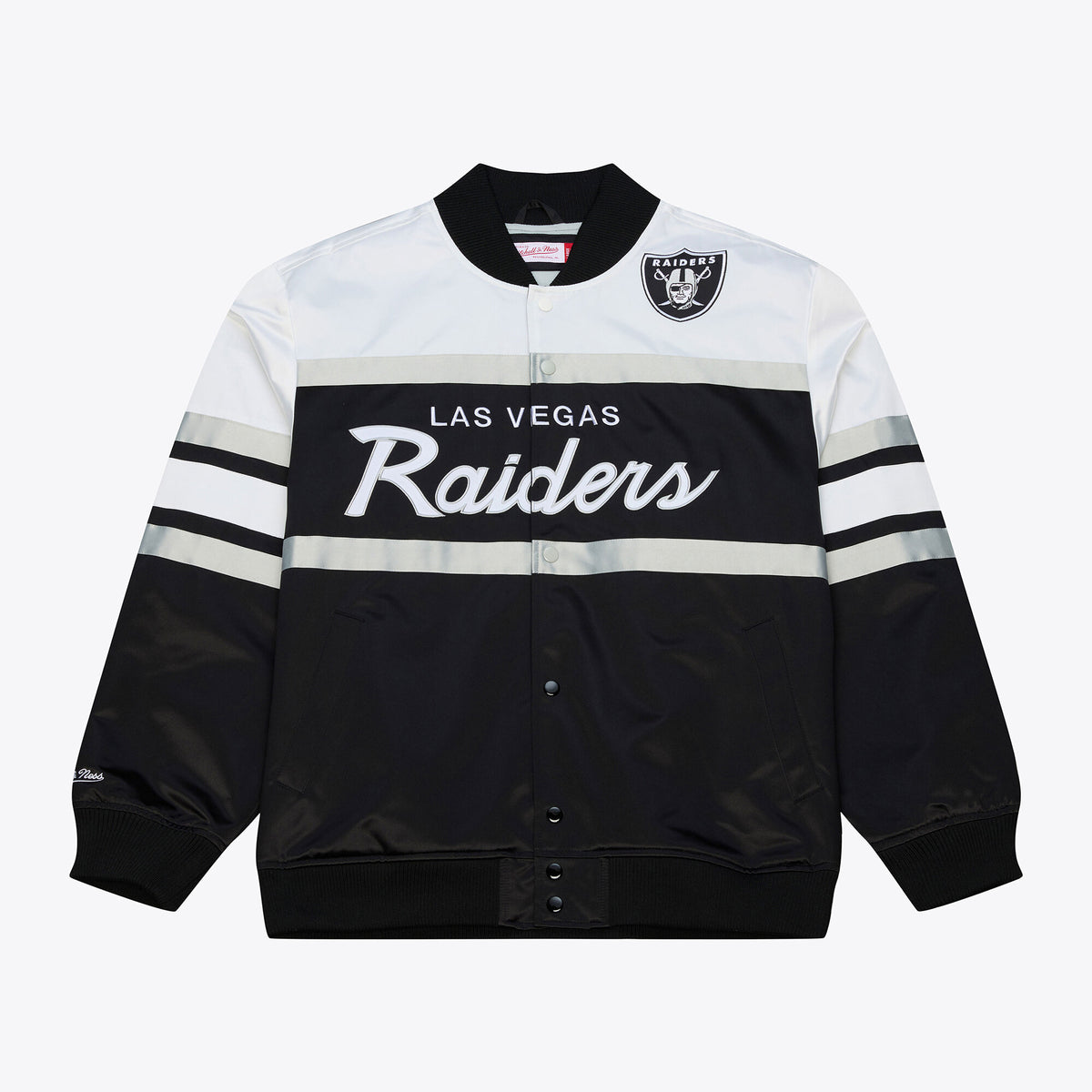 Men's Las Vegas Raiders  Mitchell & Ness Black Head Coach Lightweight Full-Snap Satin Jacket