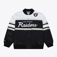 Men's Las Vegas Raiders  Mitchell & Ness Black Head Coach Lightweight Full-Snap Satin Jacket
