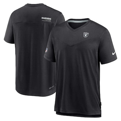 Men's Las Vegas Raiders Nike Black Sideline Coach Chevron Lock Up Logo V-Neck Performance T-Shirt