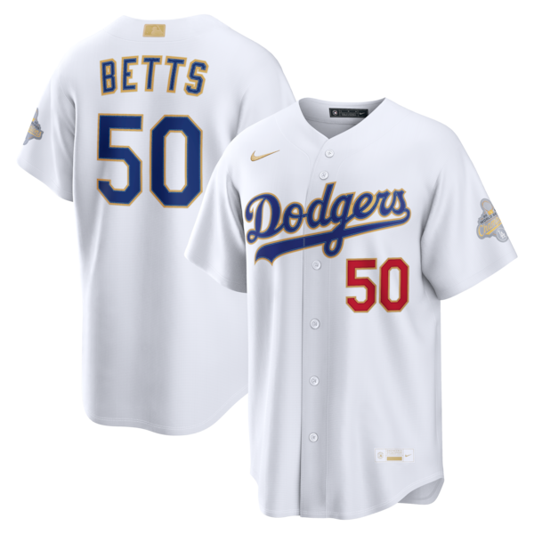Men's Los Angeles Dodgers Mookie Betts Nike White 2026 Gold Collection Stadium Jersey