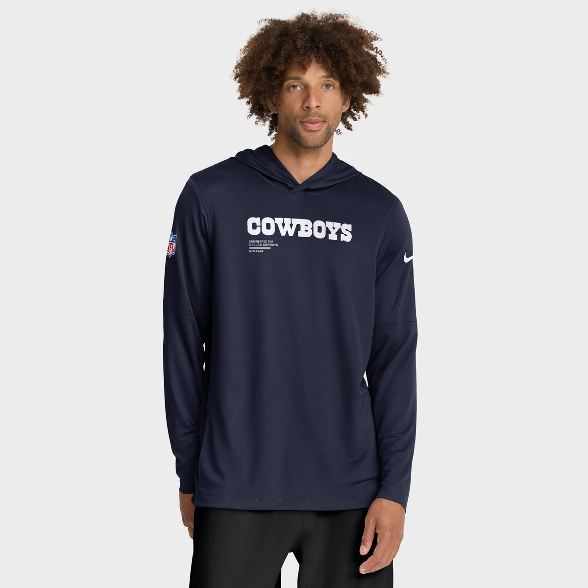 Men's Dallas Cowboys Nike Navy Sideline Pure Fury Performance Long Sleeve Hoodie T-Shirt