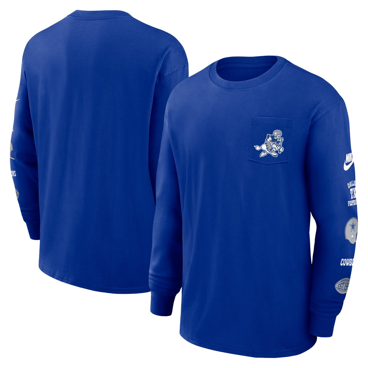 Men's Dallas Cowboys Nike Royal Rewind Heavy Max90 Pocket Long Sleeve T-Shirt
