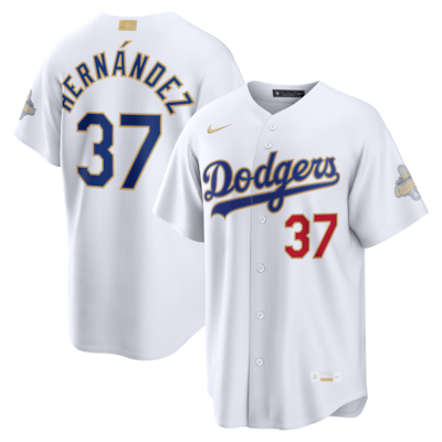 Men's Los Angeles Dodgers Teoscar Hernández Nike White 2026 Gold Collection Stadium Jersey