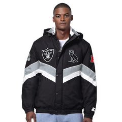 Men's Las Vegas Raiders OVO x Starter Black Sideline Full-Snap Puffer Jacket
