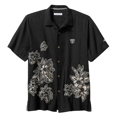 Men's Las Vegas Raiders  Tommy Bahama Black Hibiscus Camp Button-Up Shirt