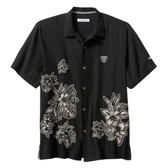 Men's Las Vegas Raiders  Tommy Bahama Black Hibiscus Camp Button-Up Shirt