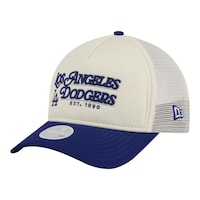 Women's Los Angeles Dodgers New Era Light Beige/Royal Retro 9FORTY M-Crown A-Frame Trucker Adjustable Hat