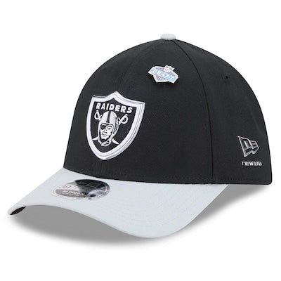 Men's Las Vegas Raiders  New Era Black/Silver 2026 NFL Draft 39THIRTY M-Crown Flex Hat