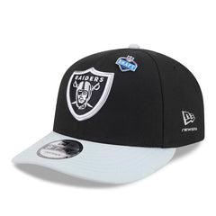 Men's Las Vegas Raiders  New Era Black/Silver 2026 NFL Draft On Stage Pre-Curved 9FIFTY Snapback Hat