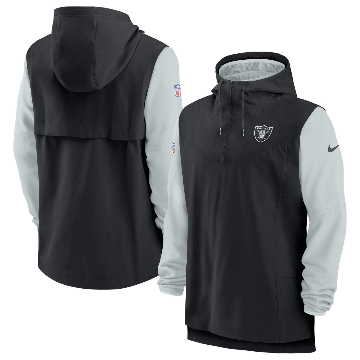 Men's Las Vegas Raiders Nike Black/Silver Sideline Player Quarter-Zip Hoodie Jacket