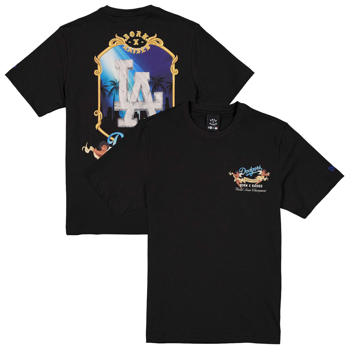 Unisex Los Angeles Dodgers  New Era x Born x Raised Black Back-to-Back World Series Champions Cherub T-Shirt