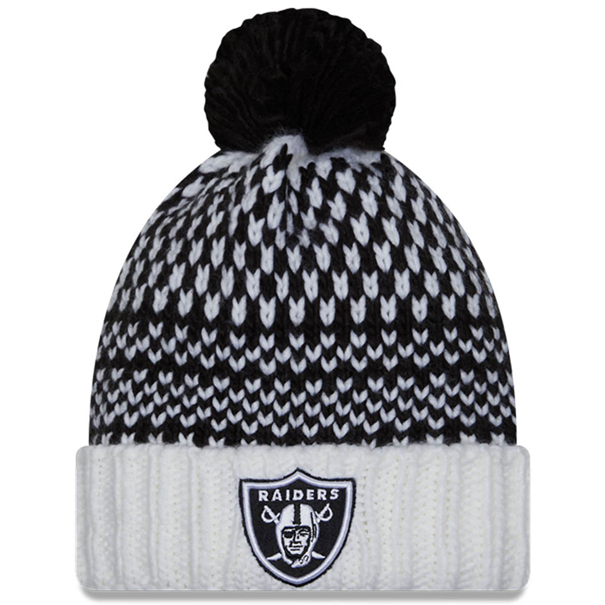 Women's Las Vegas Raiders  New Era Black/White 2023 NFL Crucial Catch Cuffed Pom Knit Hat