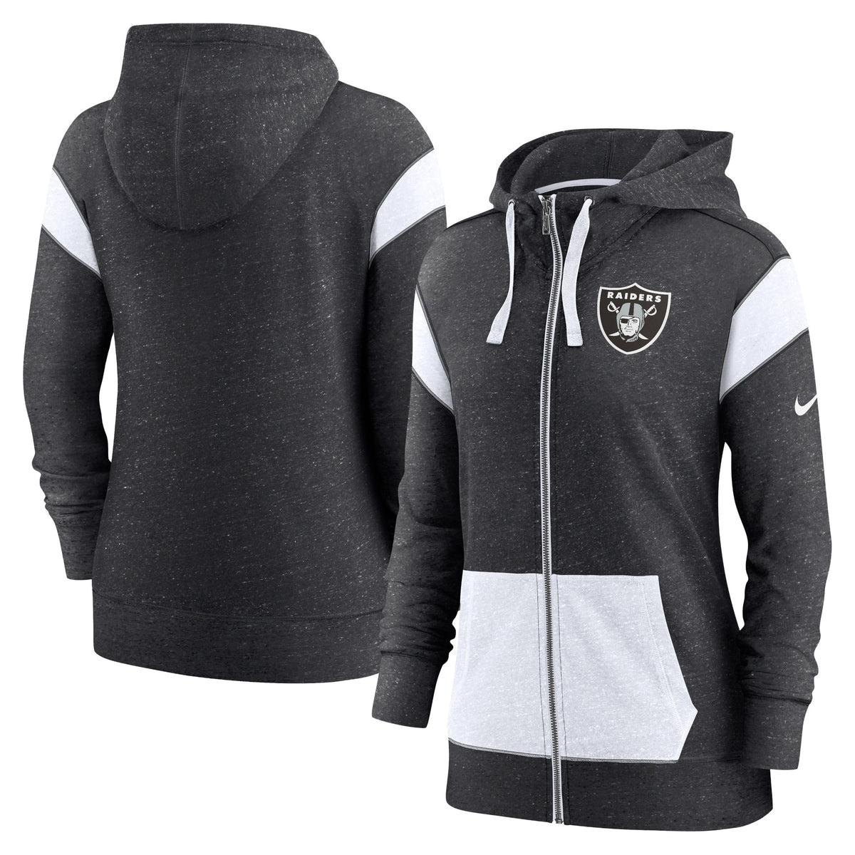 Women's Las Vegas Raiders Nike Heather Black/White Plus Size Monaco Full-Zip Lightweight Hoodie