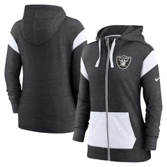 Women's Las Vegas Raiders Nike Heather Black/White Plus Size Monaco Full-Zip Lightweight Hoodie