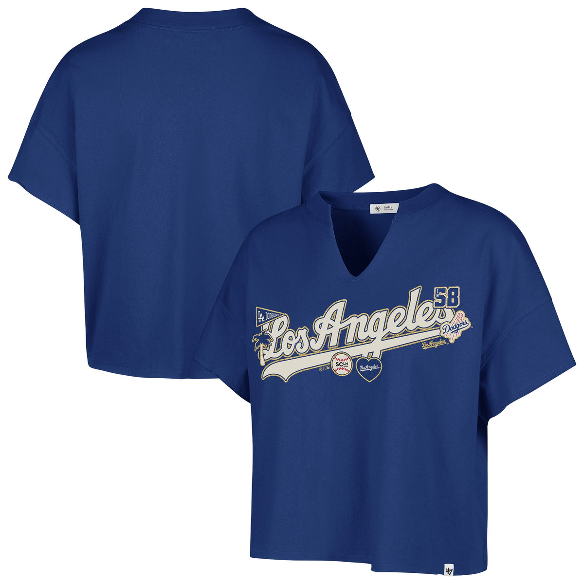 Women's Los Angeles Dodgers '47 x Stoney Clover Lane Royal Oversized Notch Neck T-Shirt