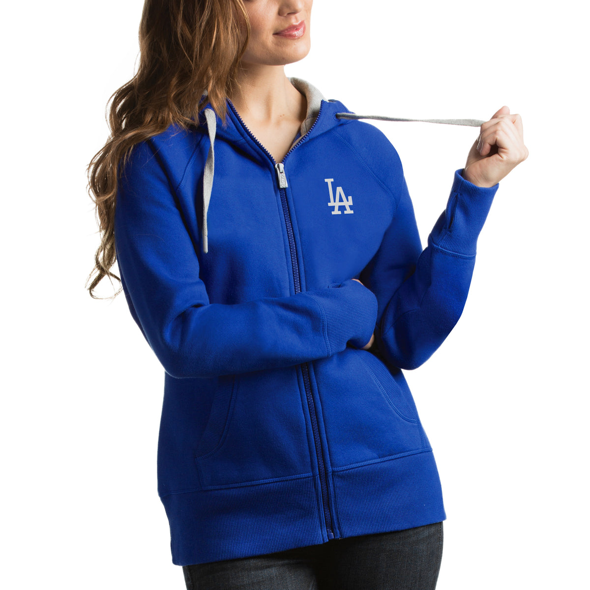 Women's Los Angeles Dodgers Antigua Royal Victory Full-Zip Hoodie