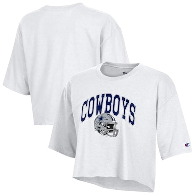 Women's Dallas Cowboys  Champion White Boyfriend Cropped T-Shirt