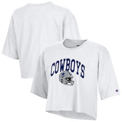 Women's Dallas Cowboys  Champion White Boyfriend Cropped T-Shirt