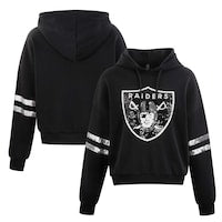 Women's Las Vegas Raiders Cuce Black Cropped Sequins Pullover Hoodie