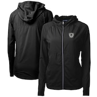 Women's Las Vegas Raiders Cutter & Buck Black Throwback Logo Adapt Eco Knit Hybrid Recycled Full-Zip Hoodie