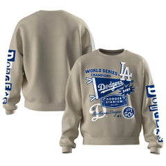 Women's Los Angeles Dodgers  Fanatics Beige 2025 World Series Champions Pennant Spirit Jersey Fleece Sweatshirt