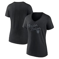 Women's Las Vegas Raiders Fanatics Black Iconic Script State V-Neck T-Shirt