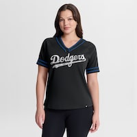 Women's Los Angeles Dodgers Fanatics Black Diva Race Ahead Raglan V-Neck T-Shirt