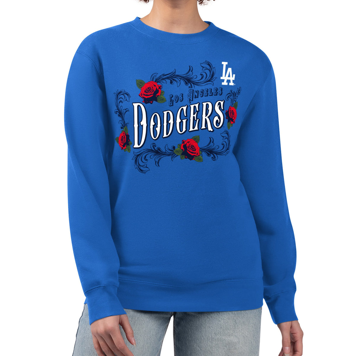 Women's Los Angeles Dodgers G-III 4Her by Carl Banks Royal Retro Roses Fleece Pullover Sweatshirt