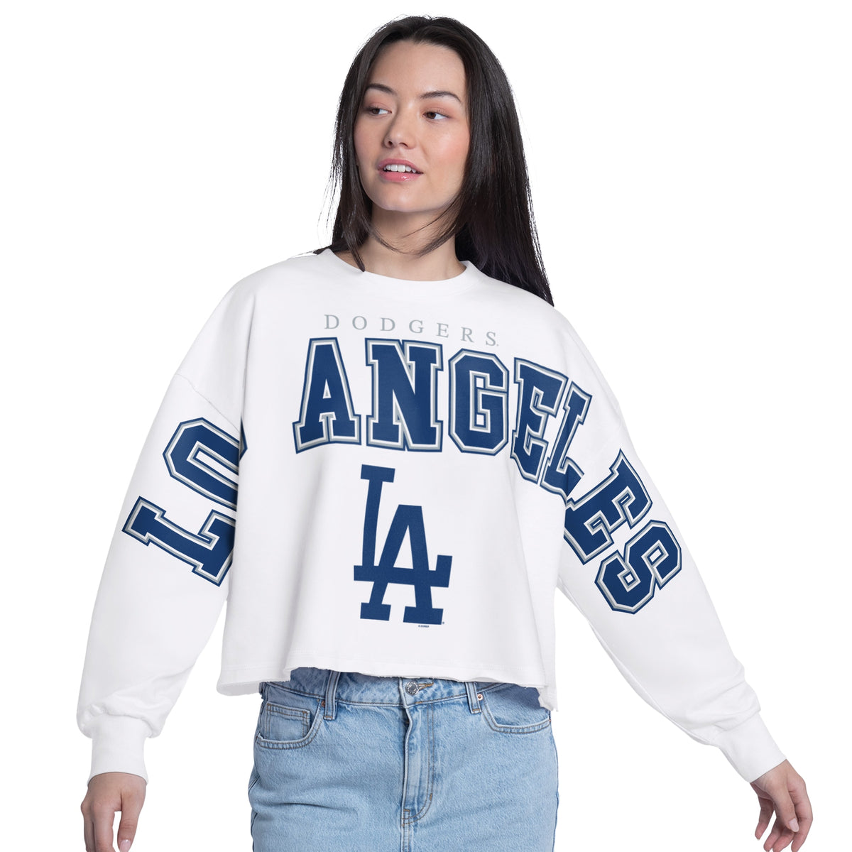 Women's Los Angeles Dodgers G-III 4Her by Carl Banks White Bleachers Cropped Pullover Sweatshirt