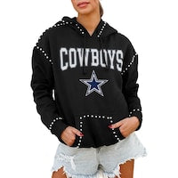 Women's Dallas Cowboys Gameday Couture Black Oversized Catch the Vibe Studded Pullover Hoodie