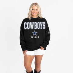 Women's Dallas Cowboys Gameday Couture Black Oversized Level Up Black Label Premium Fleece Sweatshirt