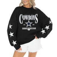 Women's Dallas Cowboys Gameday Couture Black Rhinestone Star Sleeve Settle the Score Oversized Tri-Blend Pullover