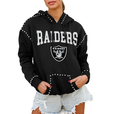 Women's Las Vegas Raiders Gameday Couture Black Oversized Catch the Vibe Studded Pullover Hoodie