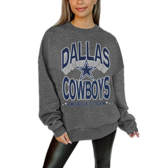 Women's Dallas Cowboys Gameday Couture Charcoal Oversized Long Weekend Premium Fleece Drop Shoulder Pullover Sweatshirt