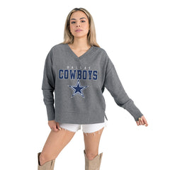 Women's Dallas Cowboys  Gameday Couture Gray French Terry V-Neck Pullover Sweatshirt