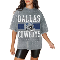 Women's Dallas Cowboys Gameday Couture Gray Oversized Mini Rhinestone Classic T-Shirt
