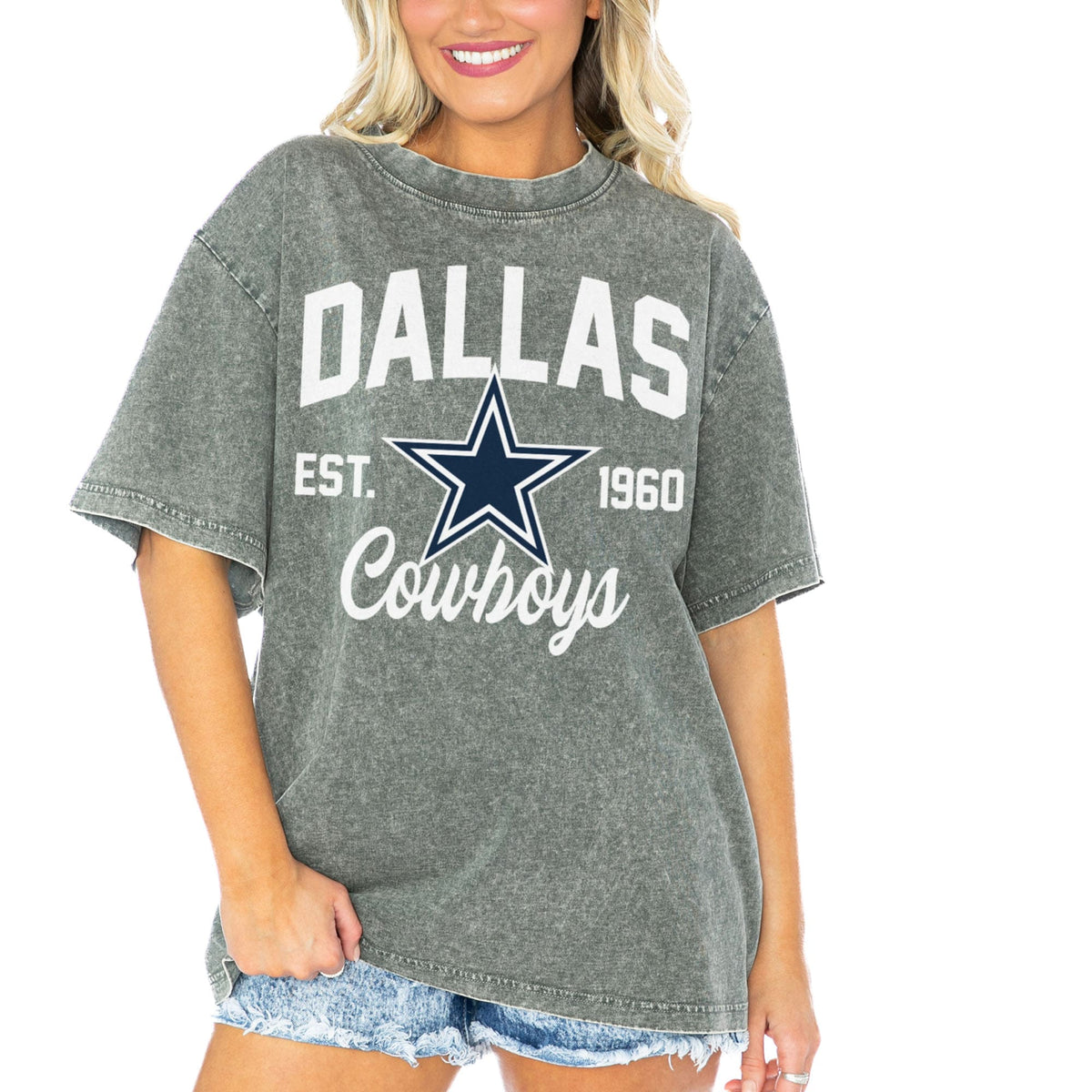 Women's Dallas Cowboys  Gameday Couture Gray Tackle Titan Boyfriend Washed T-Shirt