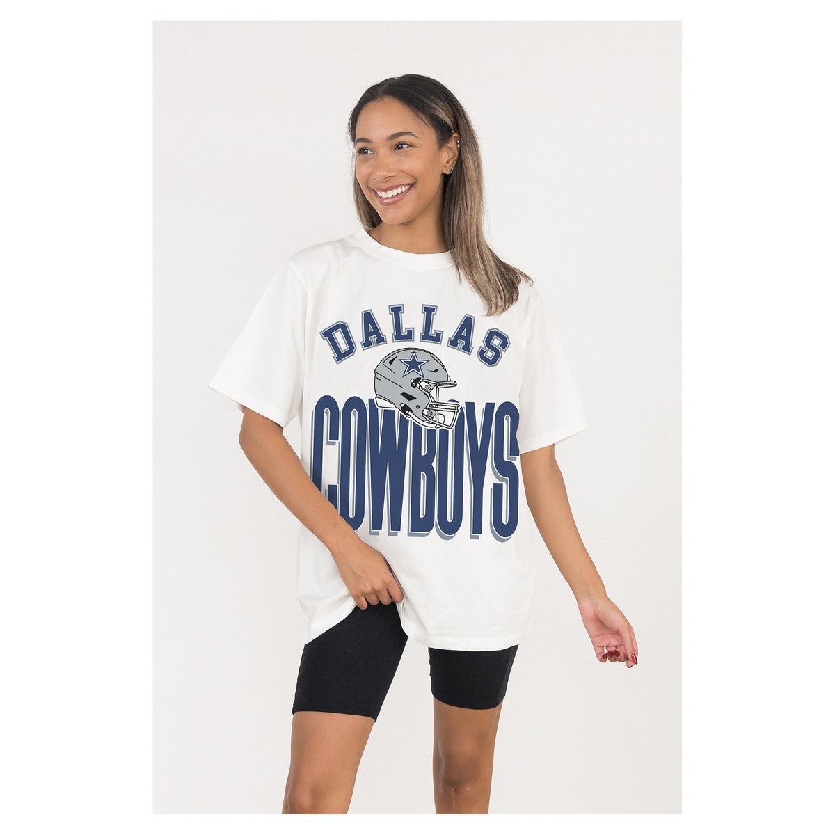 Women's Dallas Cowboys  Gameday Couture White Oversized Classic Fierce Focus T-Shirt
